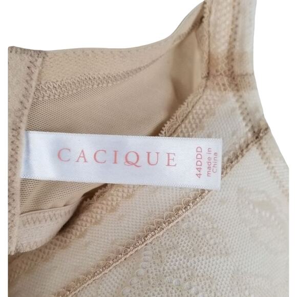 Cacique Beige Lace Floral Overlay Lightly Lined Underwire Bra 44DDD - Picture 6 of 6